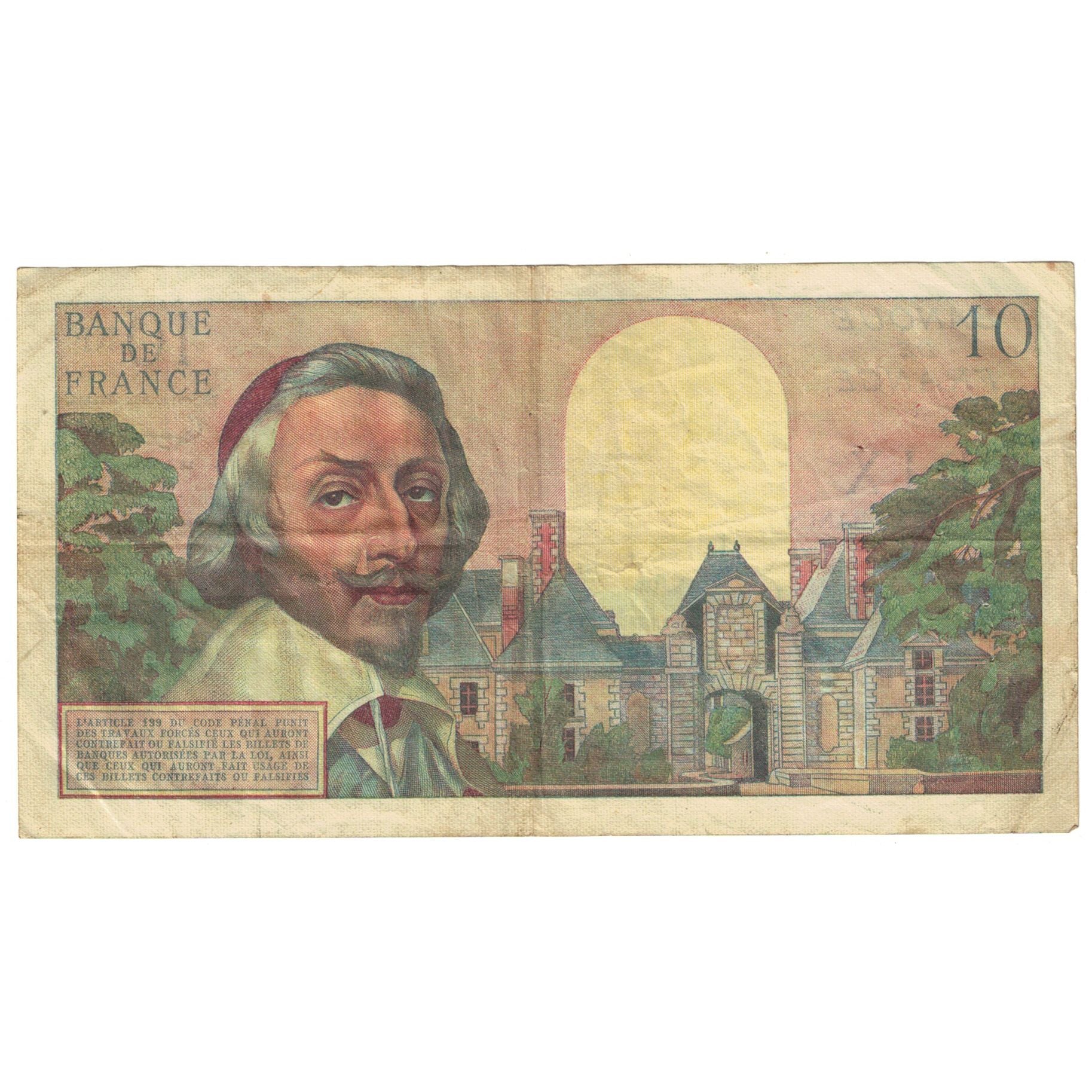 França, 10 Nouveaux Francs, Richelieu, 1959, Q.37, VF(20-25), Fayette:57.3