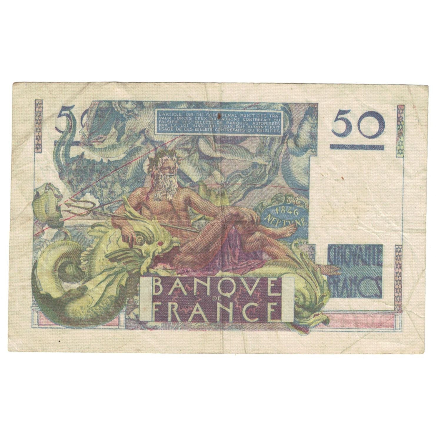 France, 50 Francs, Le Verrier, 1950, O.153, VF(20-25), Fayette:20.15, KM:127c