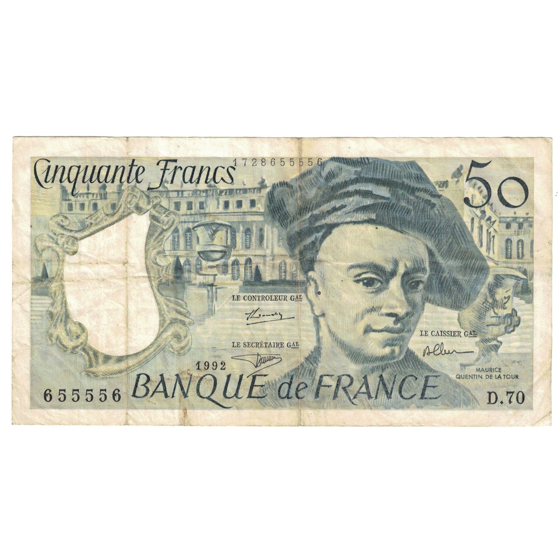 Francja, 50 Francs, Quentin de La Tour, 1992, D.70, VG(8-10), Fayette:67.18