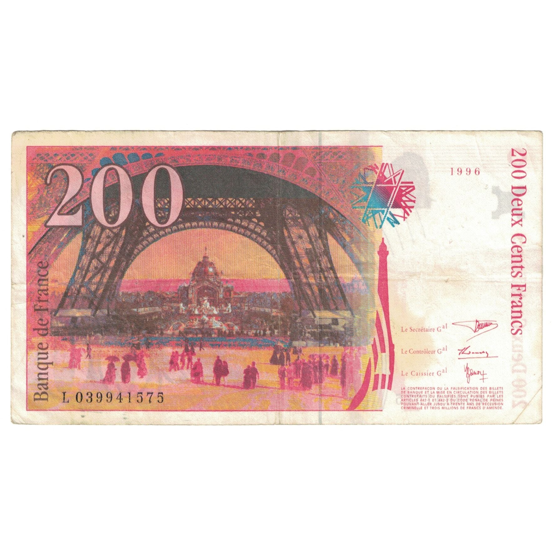 Frankreich, 200 Francs, Eiffel, 1996, L.039, S, Fayette:75.3a, KM:159b