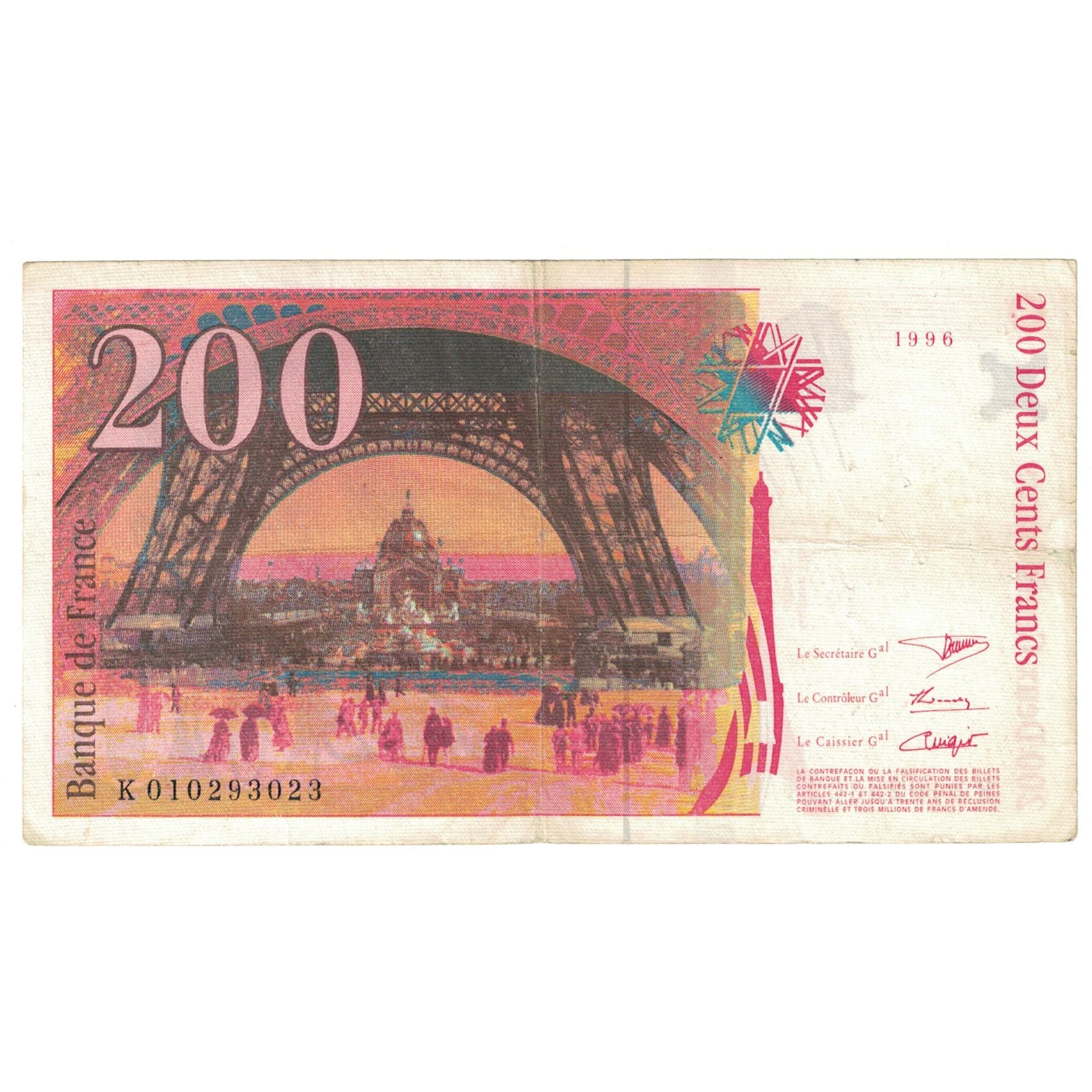 France, 200 Francs, Eiffel, 1996, K.010, TB, Fayette:75.2, KM:159a