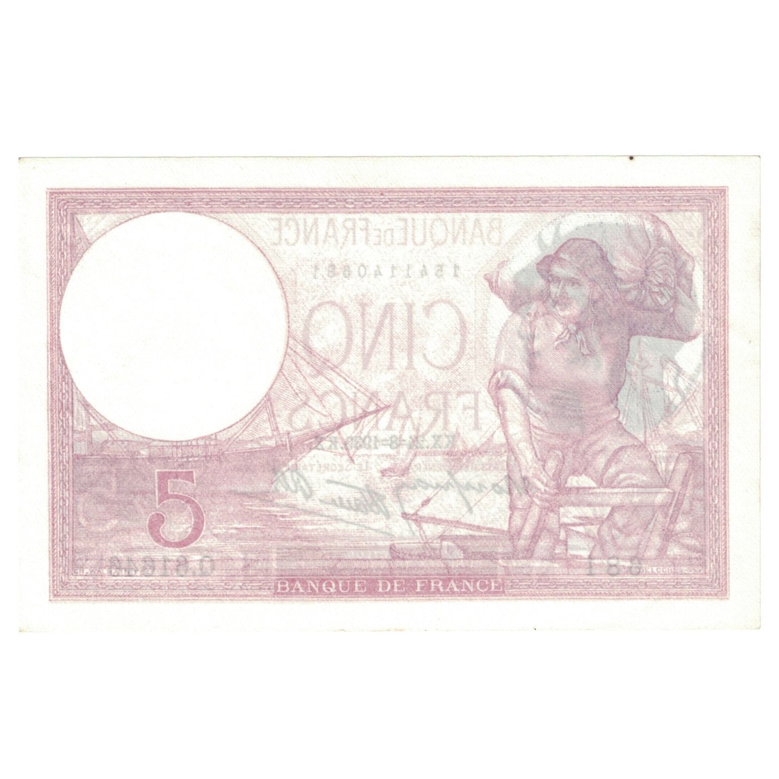 Frankrijk, 5 Francs, Violet, 1939, Q.61646, SPL, Fayette:04.07, KM:83