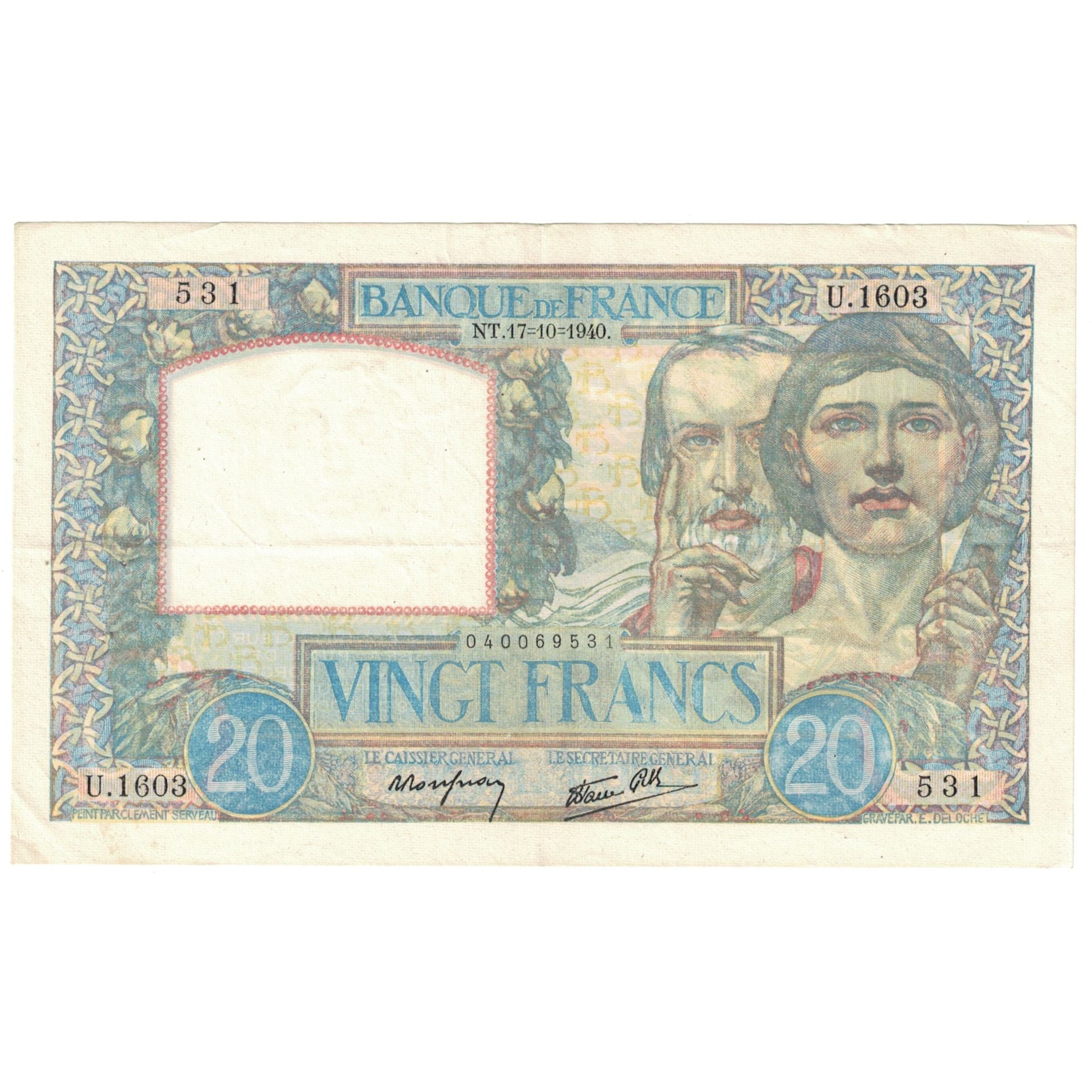 Frankrijk, 20 Francs, Science et Travail, 1940, U.1577, TTB, Fayette:12.9