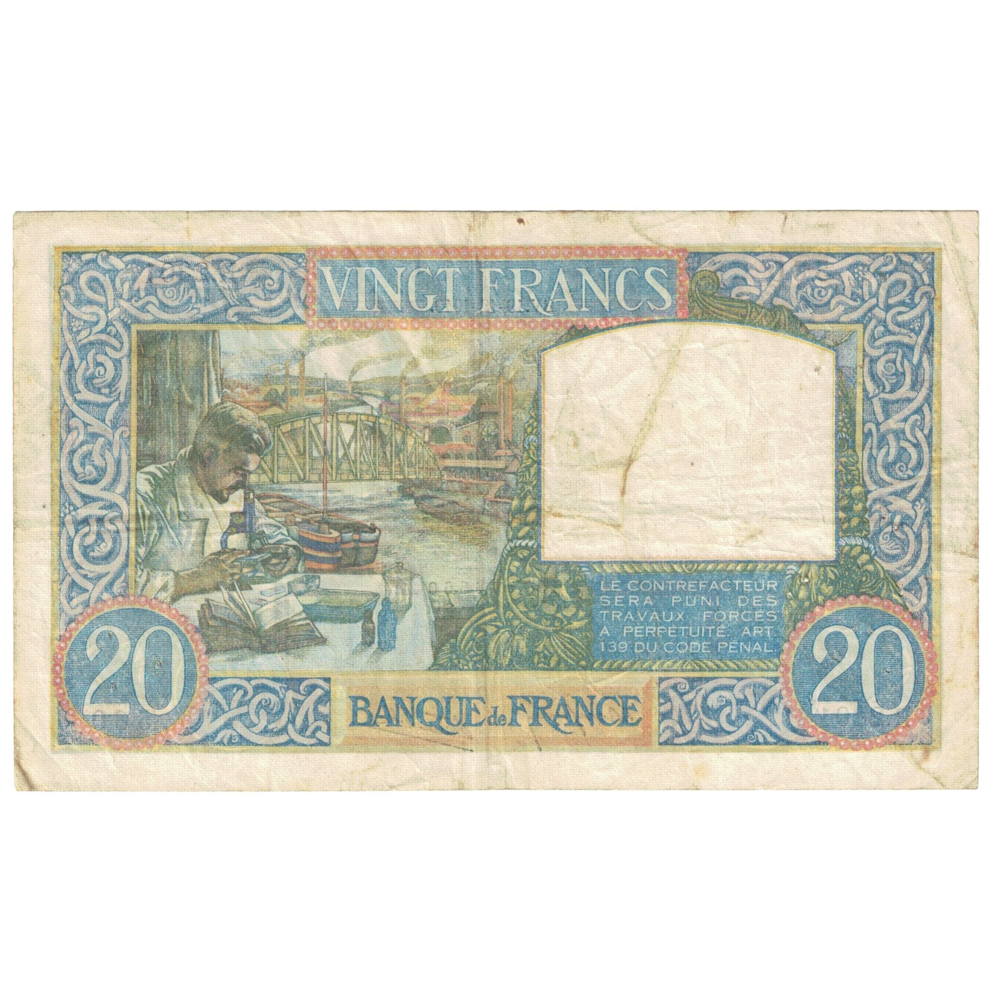 France, 20 Francs, Science et Travail, 1940, R.2301, VF(30-35), Fayette:12.11