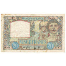 Francia, 20 Francs, Science et Travail, 1942, G.7081, MB+, Fayette:12.21, KM:92c