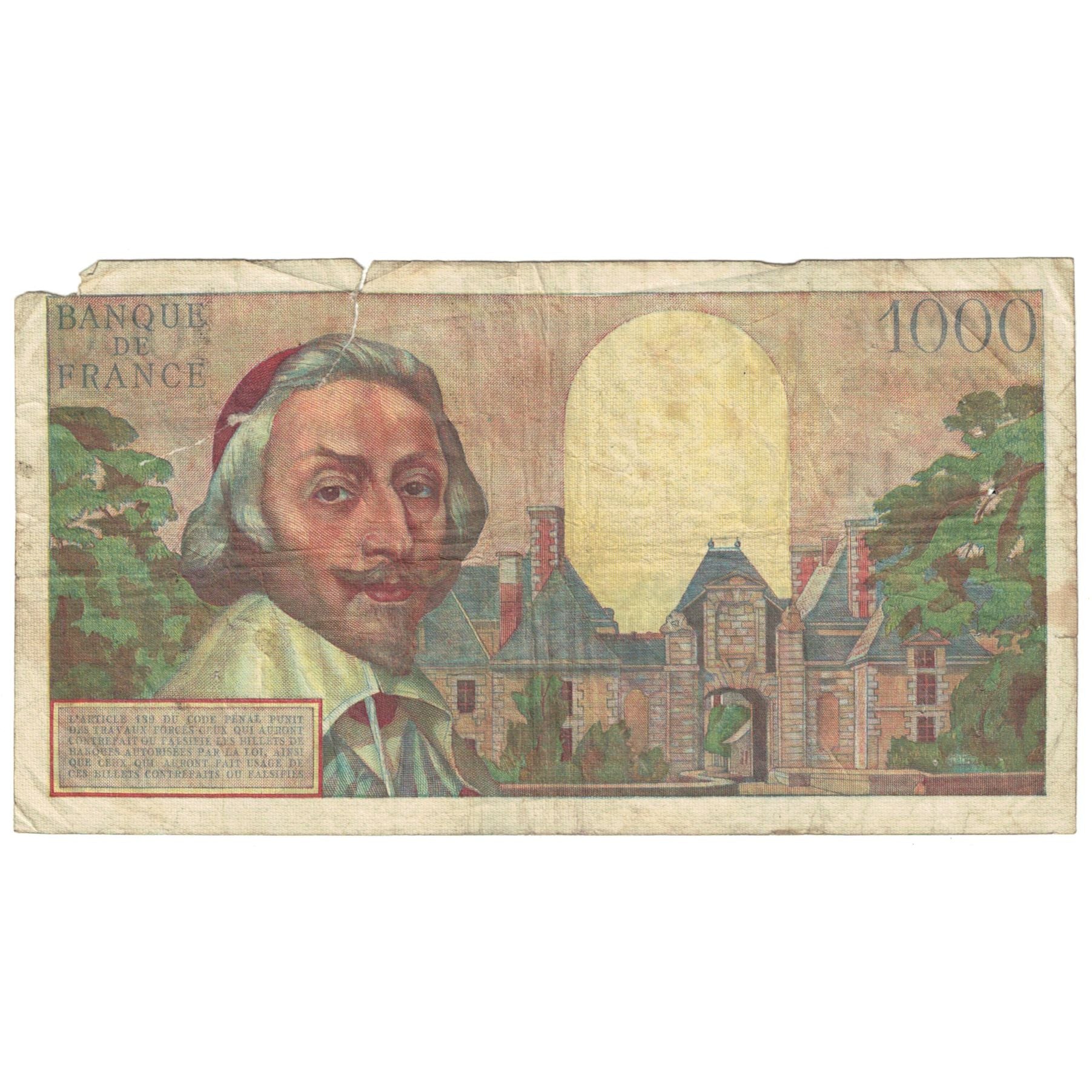 Francja, 1000 Francs, Richelieu, 1956, L.300, AG(1-3), Fayette:42.24, KM:134a