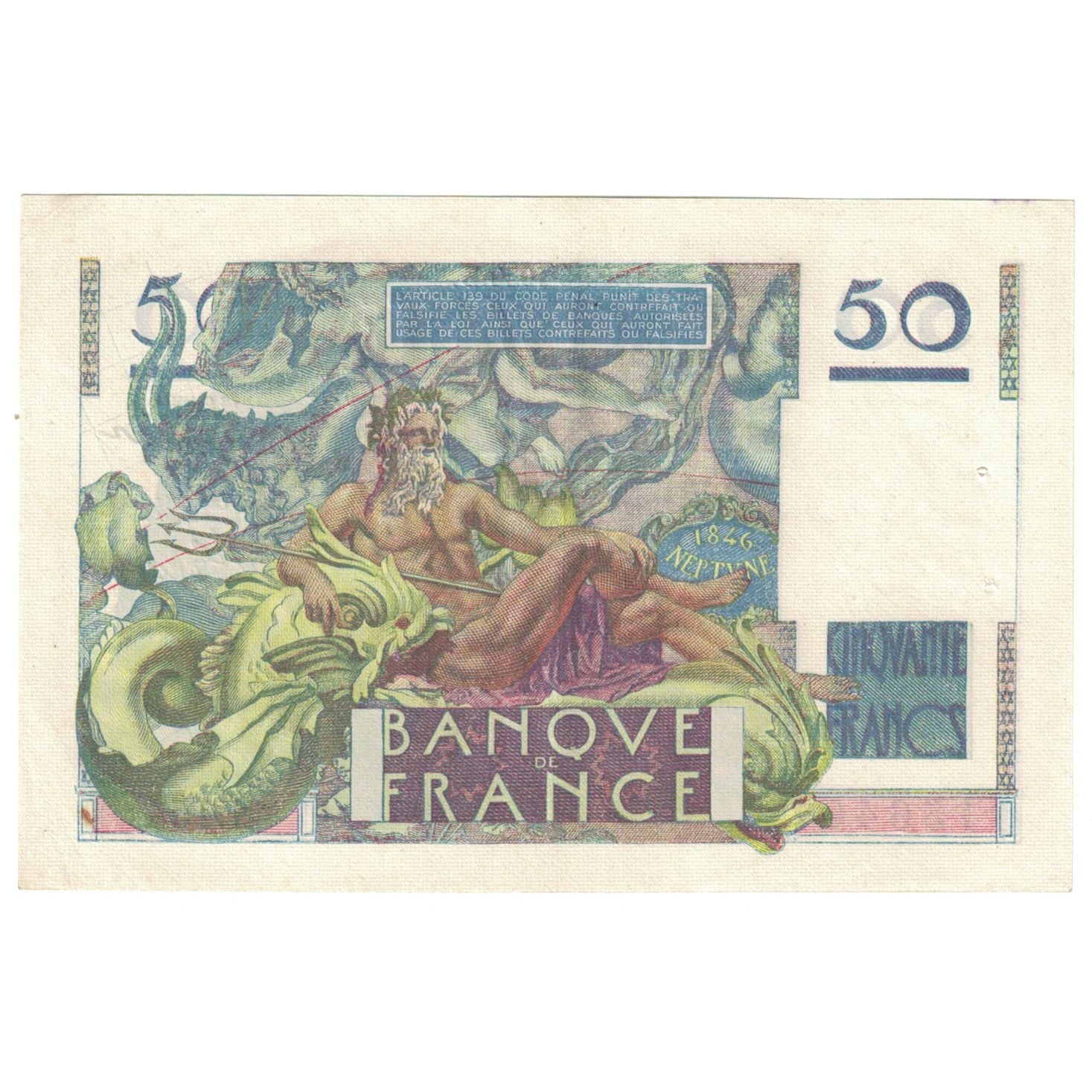 France, 50 Francs, Le Verrier, 1950, N.154, UNC(60-62), Fayette:20.15, KM:127c