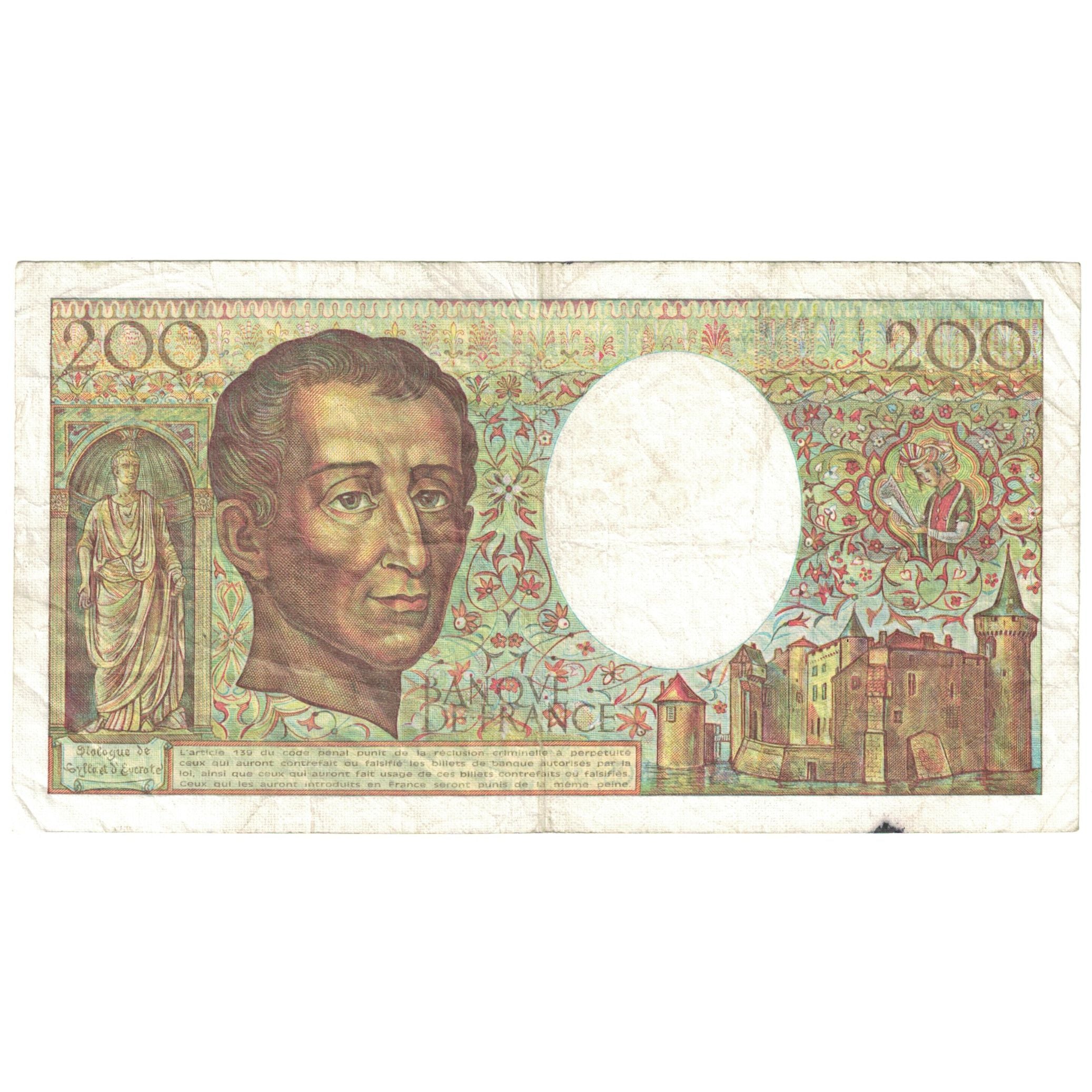 França, 200 Francs, Montesquieu, 1988, L.058, VF(20-25), Fayette:70.8, KM:155c