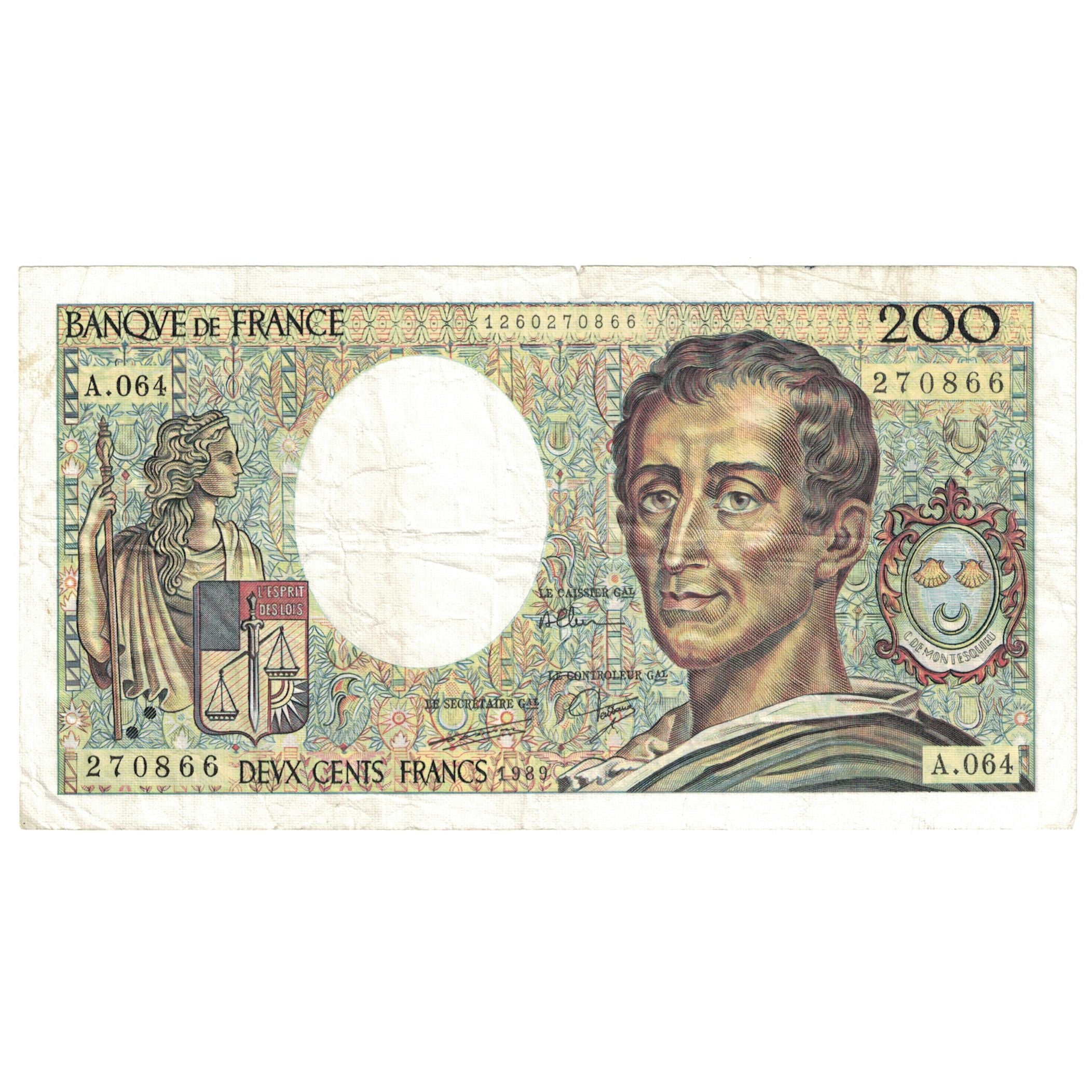 Francia, 200 Francs, Montesquieu, 1989, A.064, MB+, Fayette:70.9, KM:155c