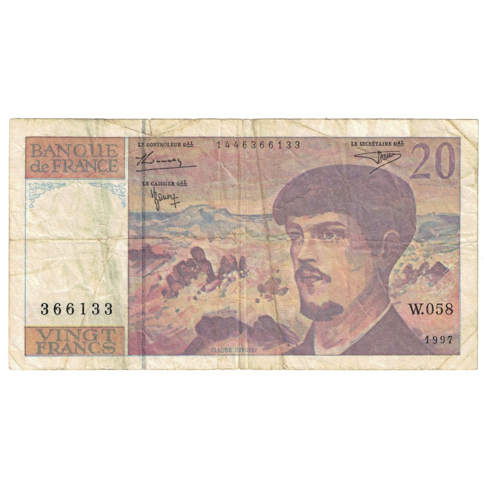 França, 20 Francs, Debussy, 1997, W.058, VF(20-25), Fayette:66 ter.2, KM:151i
