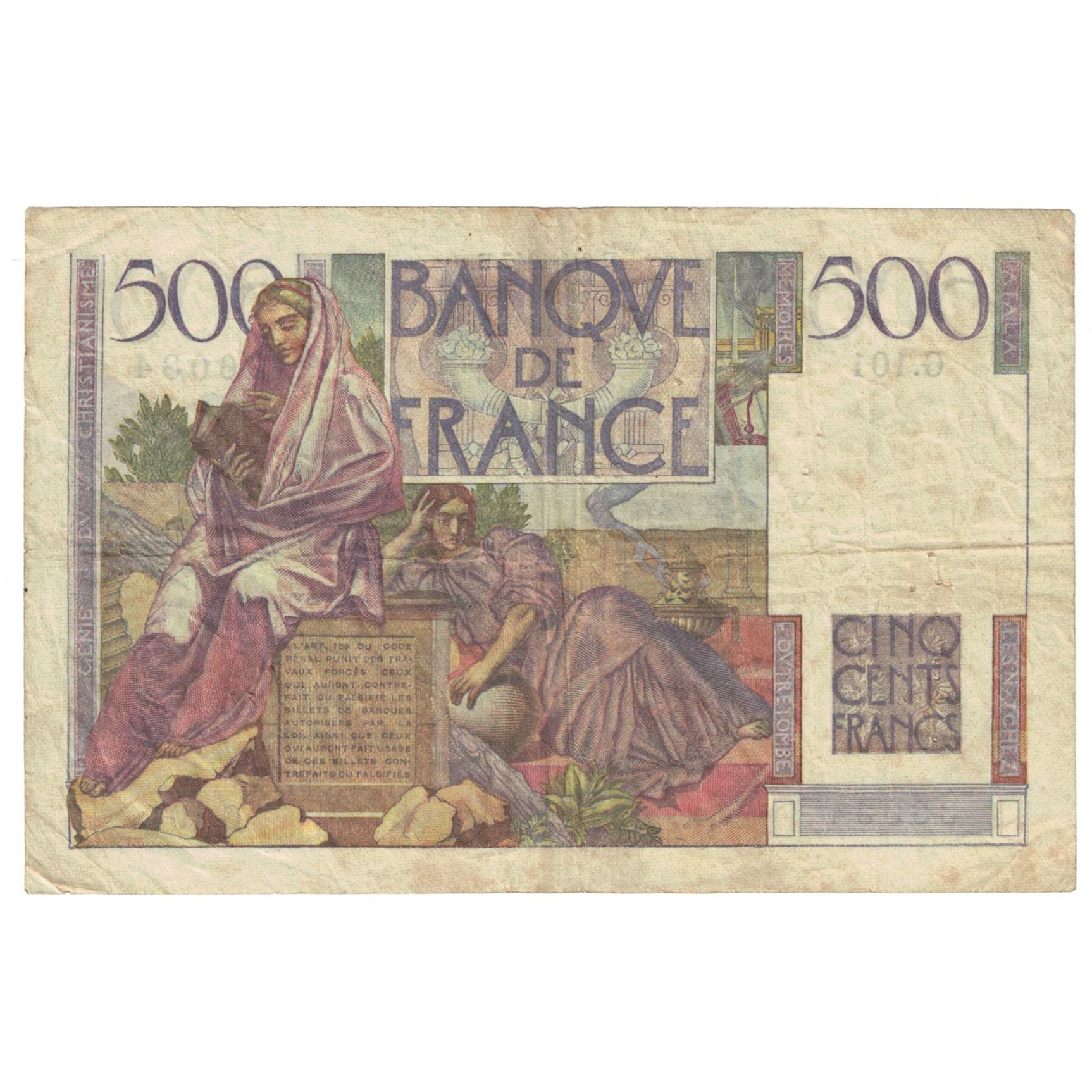 Francia, 500 Francs, Chateaubriand, 1947, G.101, MB, Fayette:34.7, KM:129a