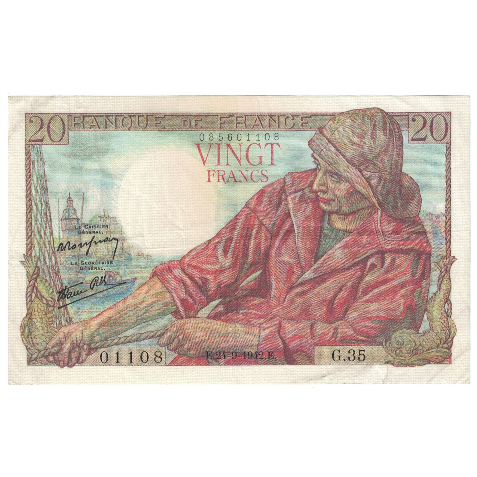 Frankreich, 20 Francs, Pêcheur, 1942, G.35, VZ, Fayette:13.3, KM:100a