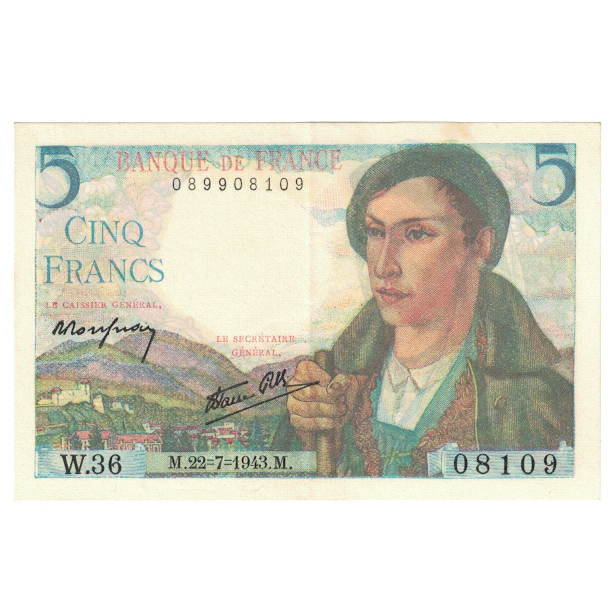Frankrijk, 5 Francs, Berger, 1943, W.36, SUP, Fayette:5.2, KM:98a
