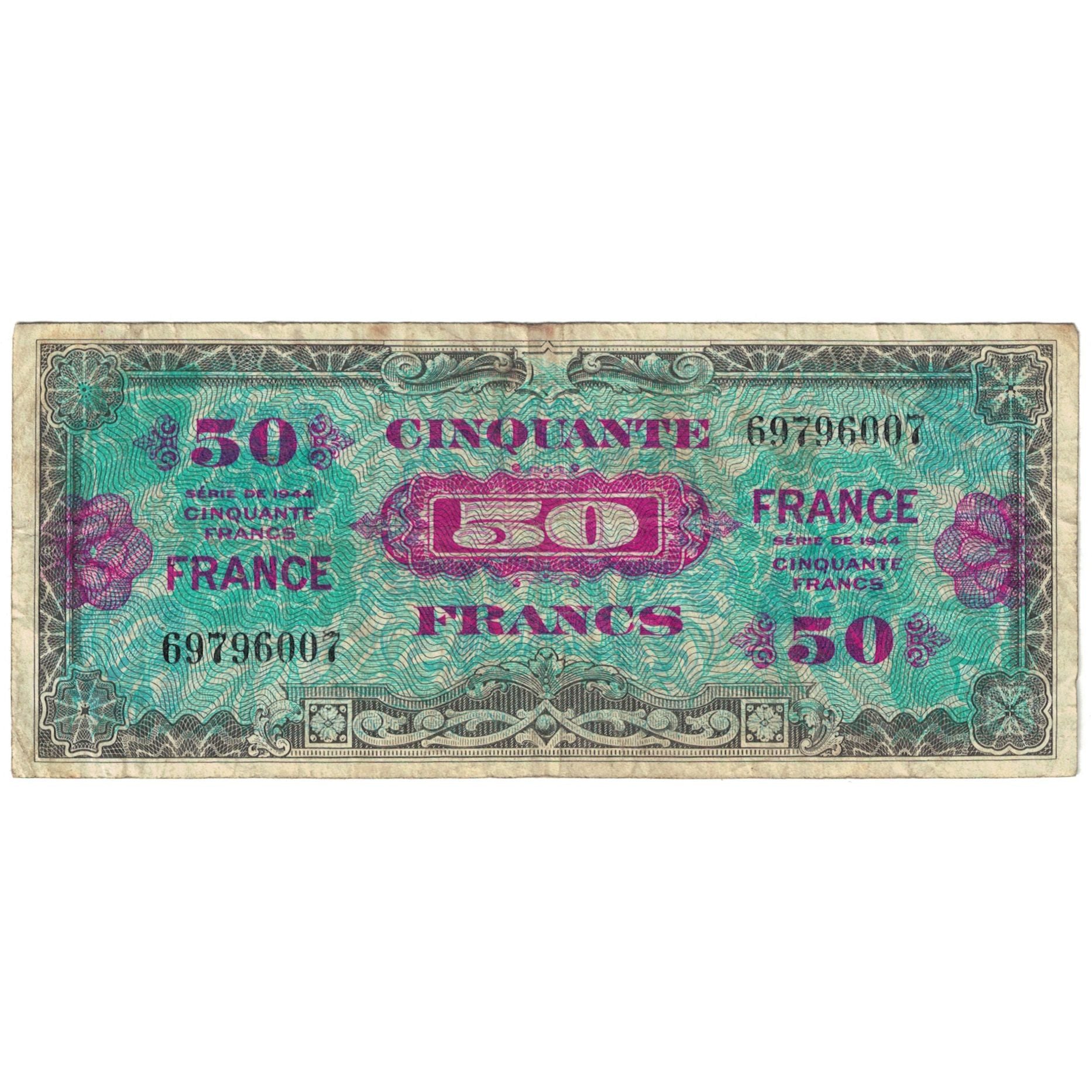 Frankrijk, 50 Francs, Flag/France, 1944, 69796007, TB, Fayette:VF24.01, KM:122a