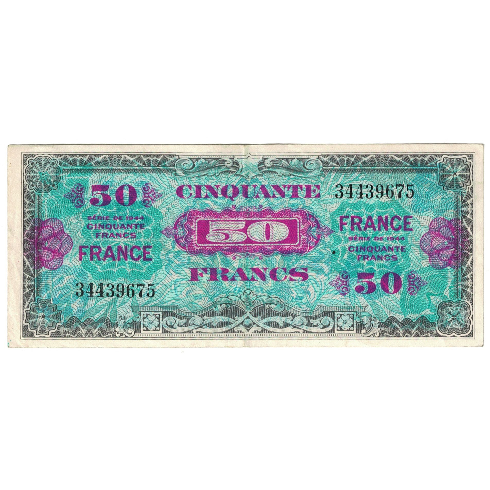 Frankreich, 50 Francs, Flag/France, 1944, 34439675, VZ, Fayette:VF24.01, KM:122a