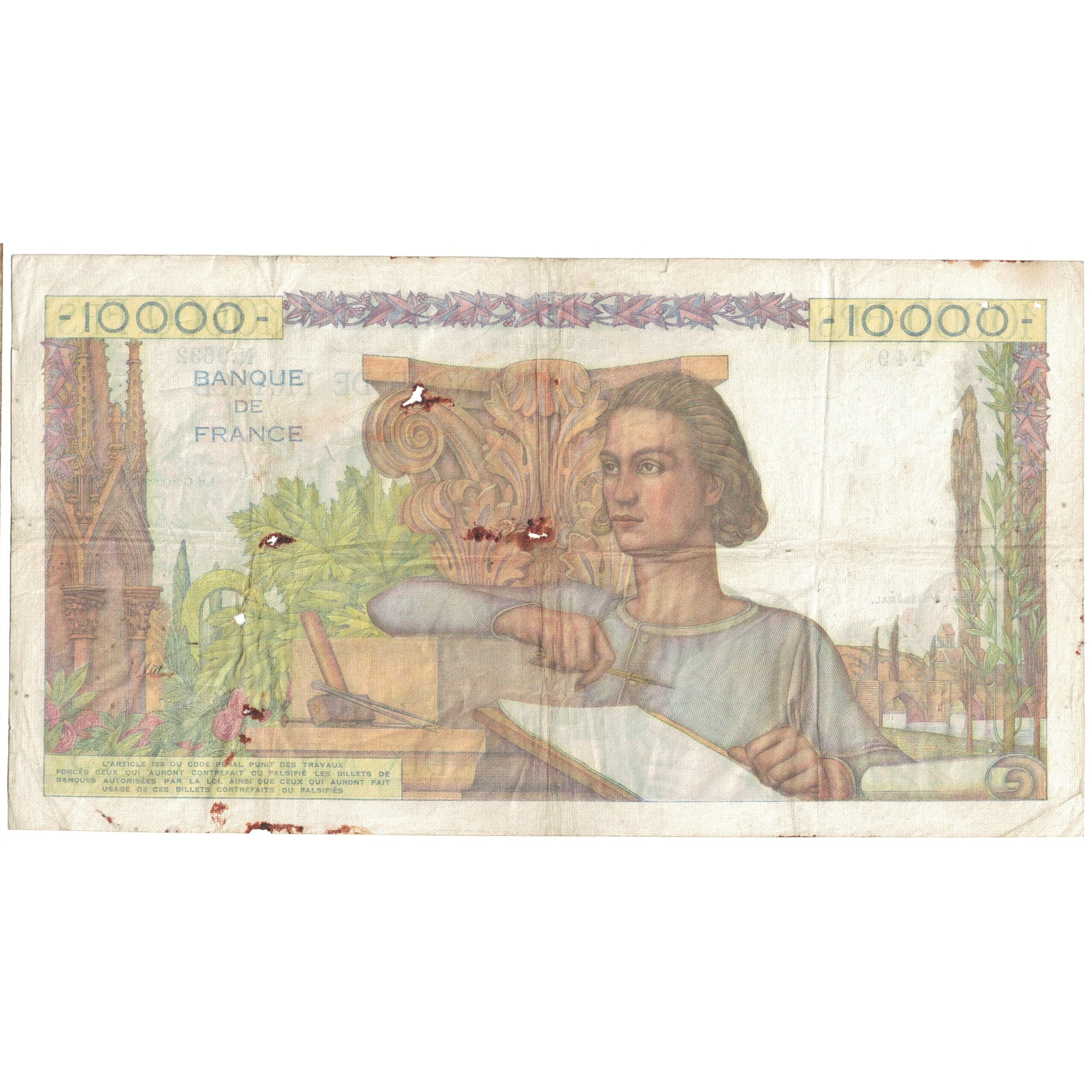 Francja, 10,000 Francs, Génie Français, 1953, N.9632, VG(8-10), Fayette:50.76