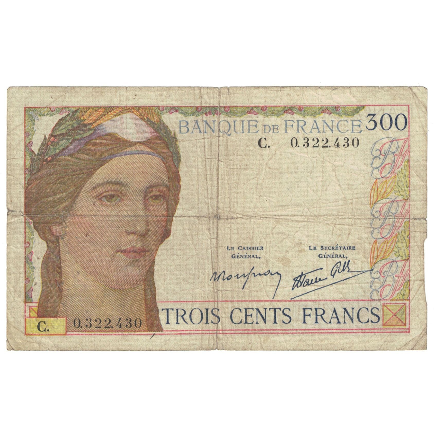 France, 300 Francs, Serveau, Undated (1938), O.322.430, VG(8-10), Fayette:29.01