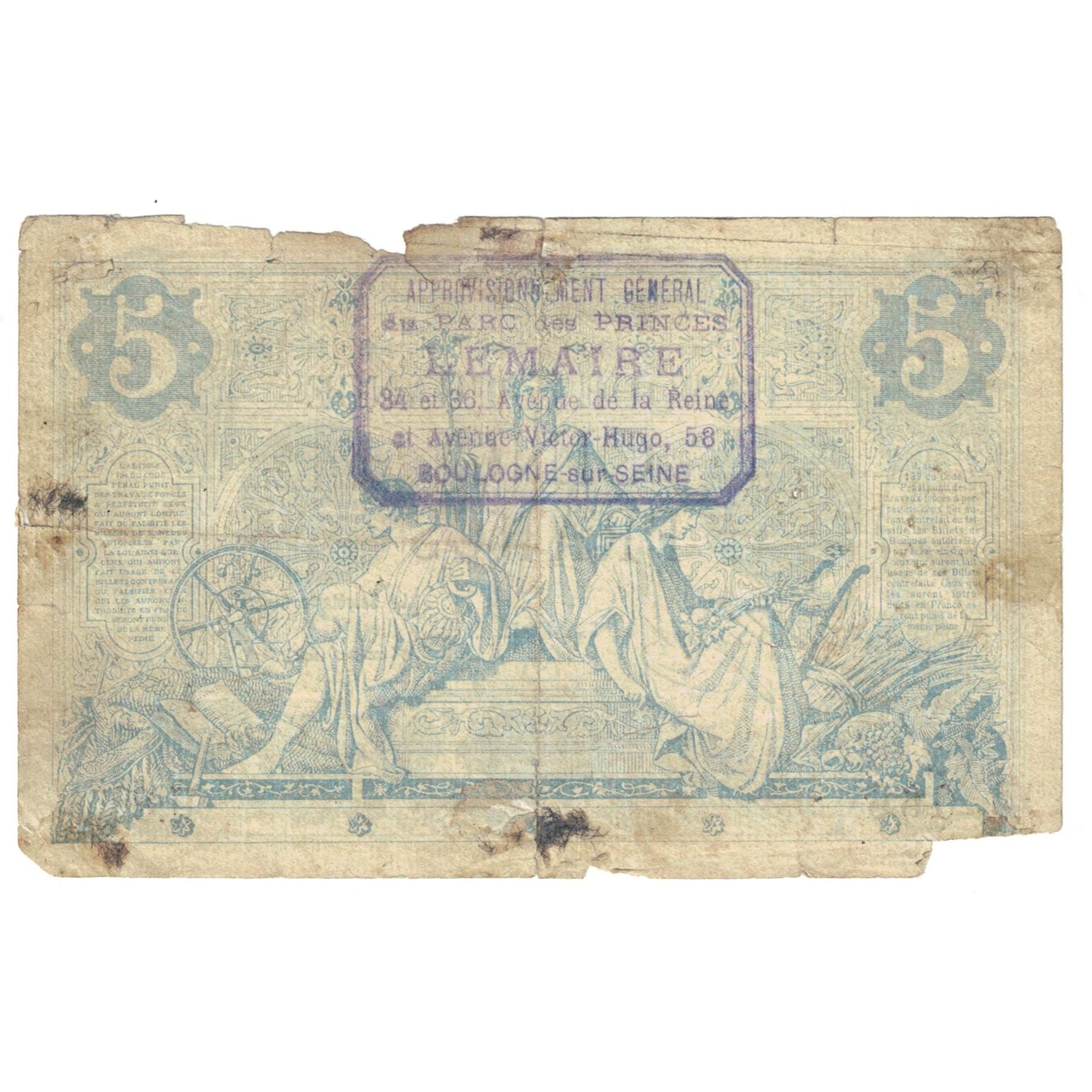 France, 5 Francs, Noir, 1872, H.885, AG(1-3), Fayette:1.09, KM:60