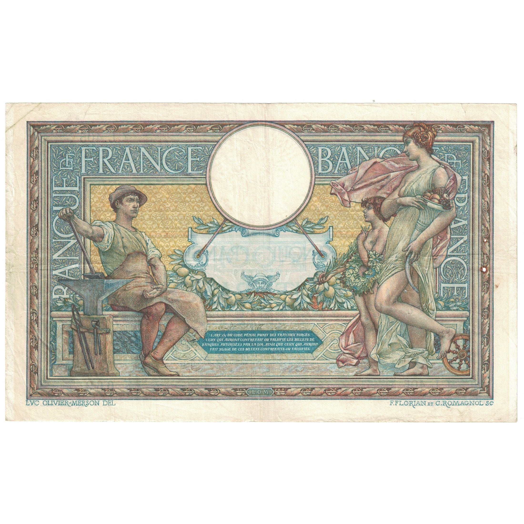 Francia, 100 Francs, Luc Olivier Merson, 1908, L.405, MB+, Fayette:22.01, KM:69