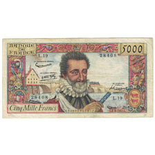 França, 5000 Francs, Henri IV, 1957, L.19, VF(20-25), Fayette:49.2, KM:135a