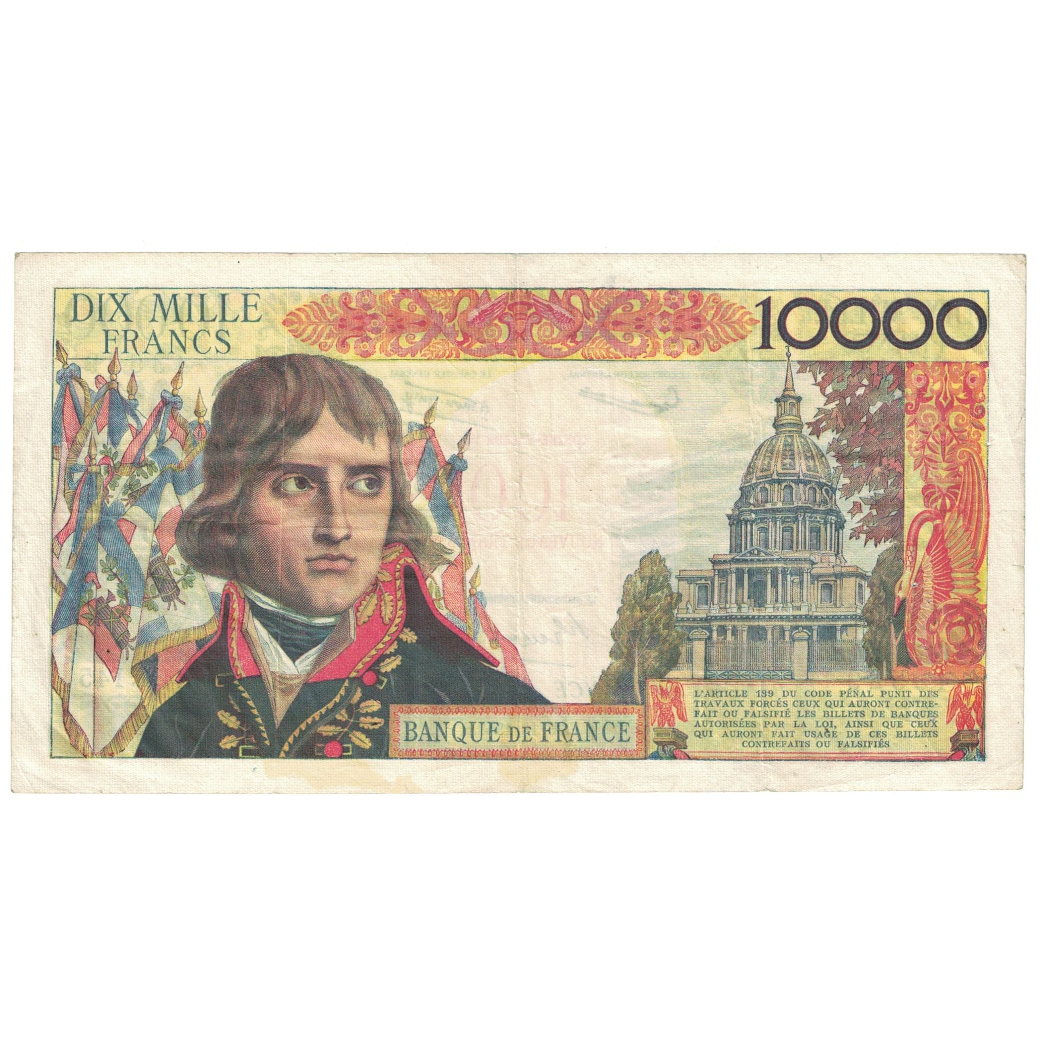 França, 100 Nouveaux Francs on 10,000 Francs, 1955-1959 Overprinted with