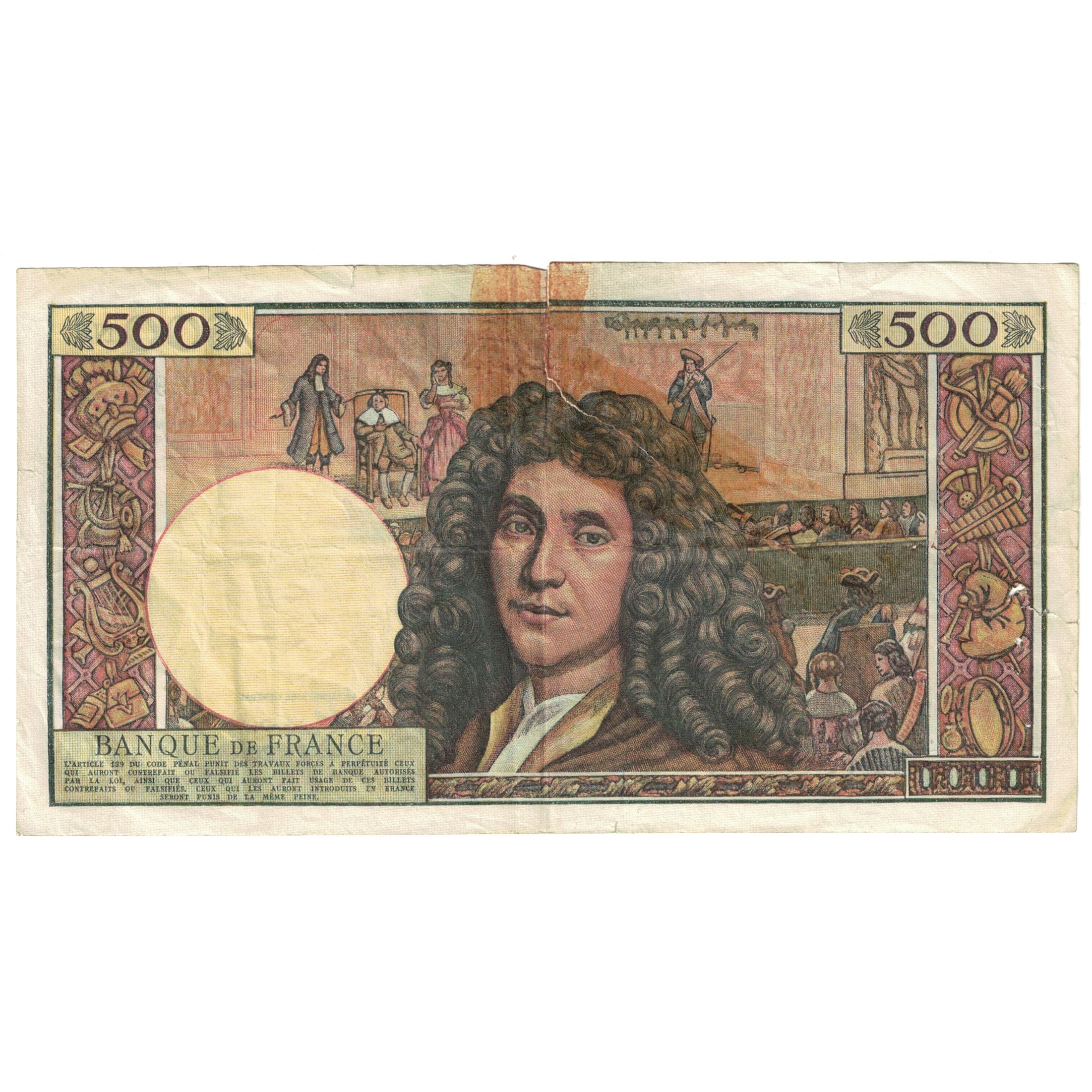 França, 500 Nouveaux Francs, Molière, 1963, H.9, AG(1-3), Fayette:60.4