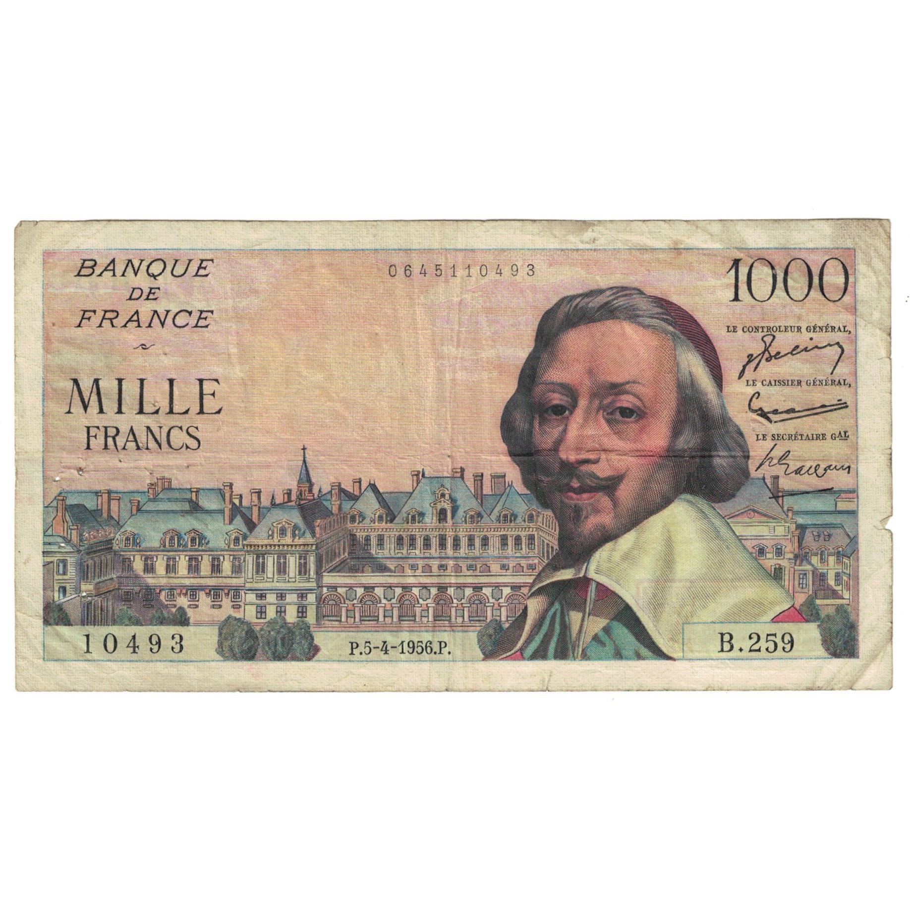 Frankrijk, 1000 Francs, Richelieu, 1956, B.259, TB+, Fayette:42.20, KM:134a