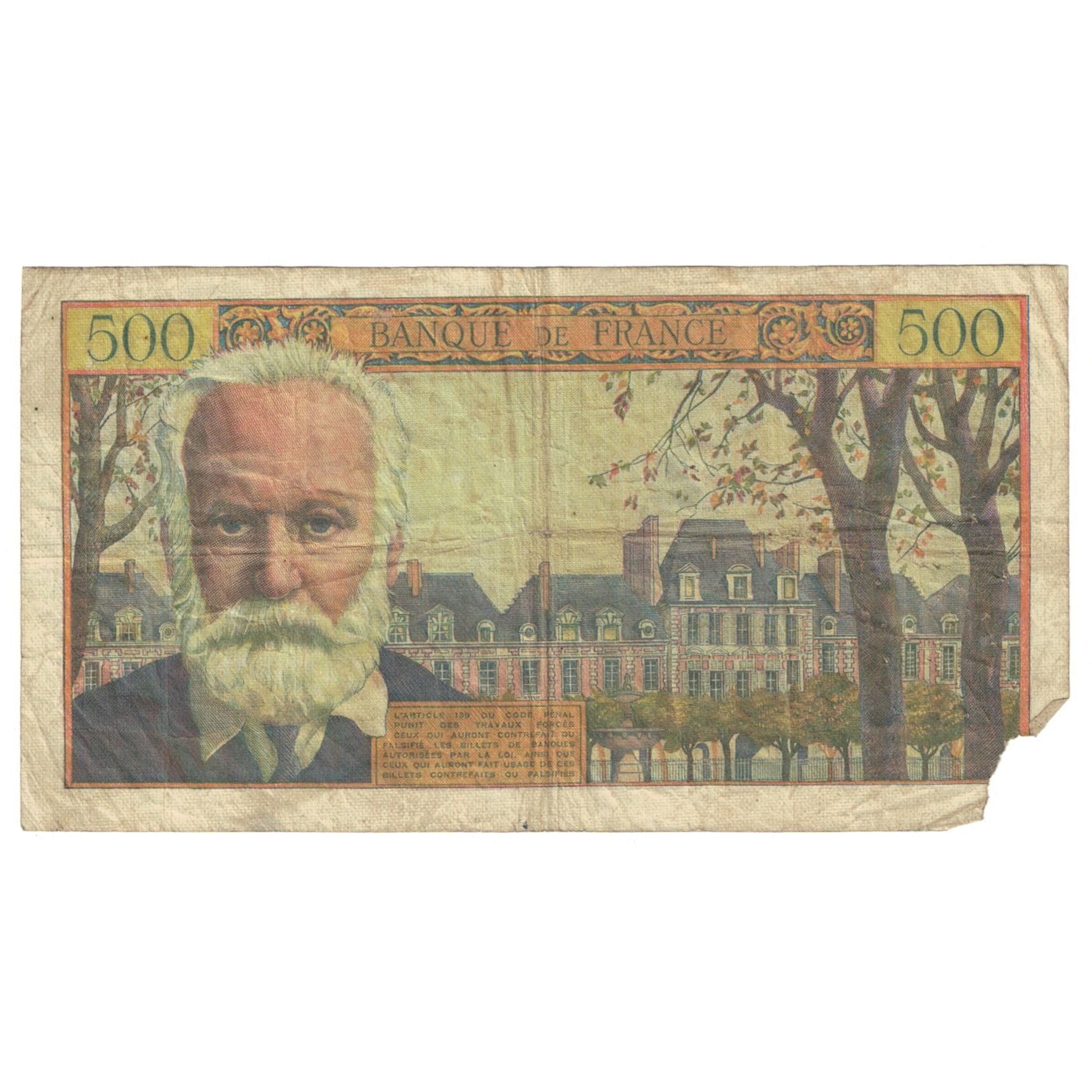 France, 500 Francs, Victor Hugo, 1958, B.109, AB, Fayette:35.11, KM:133b