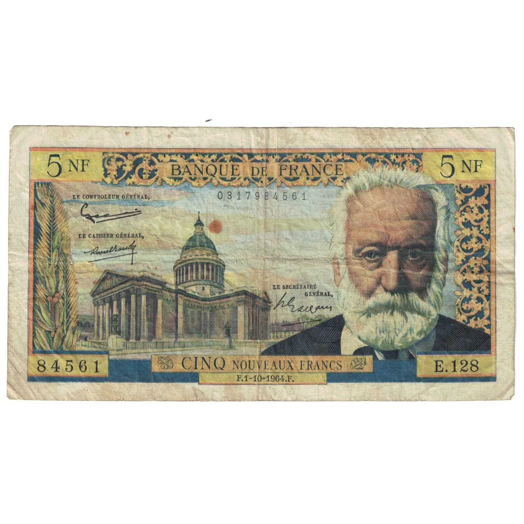 France, 5 Nouveaux Francs, Victor Hugo, 1964, E.128, TB, Fayette:56.16, KM:141a