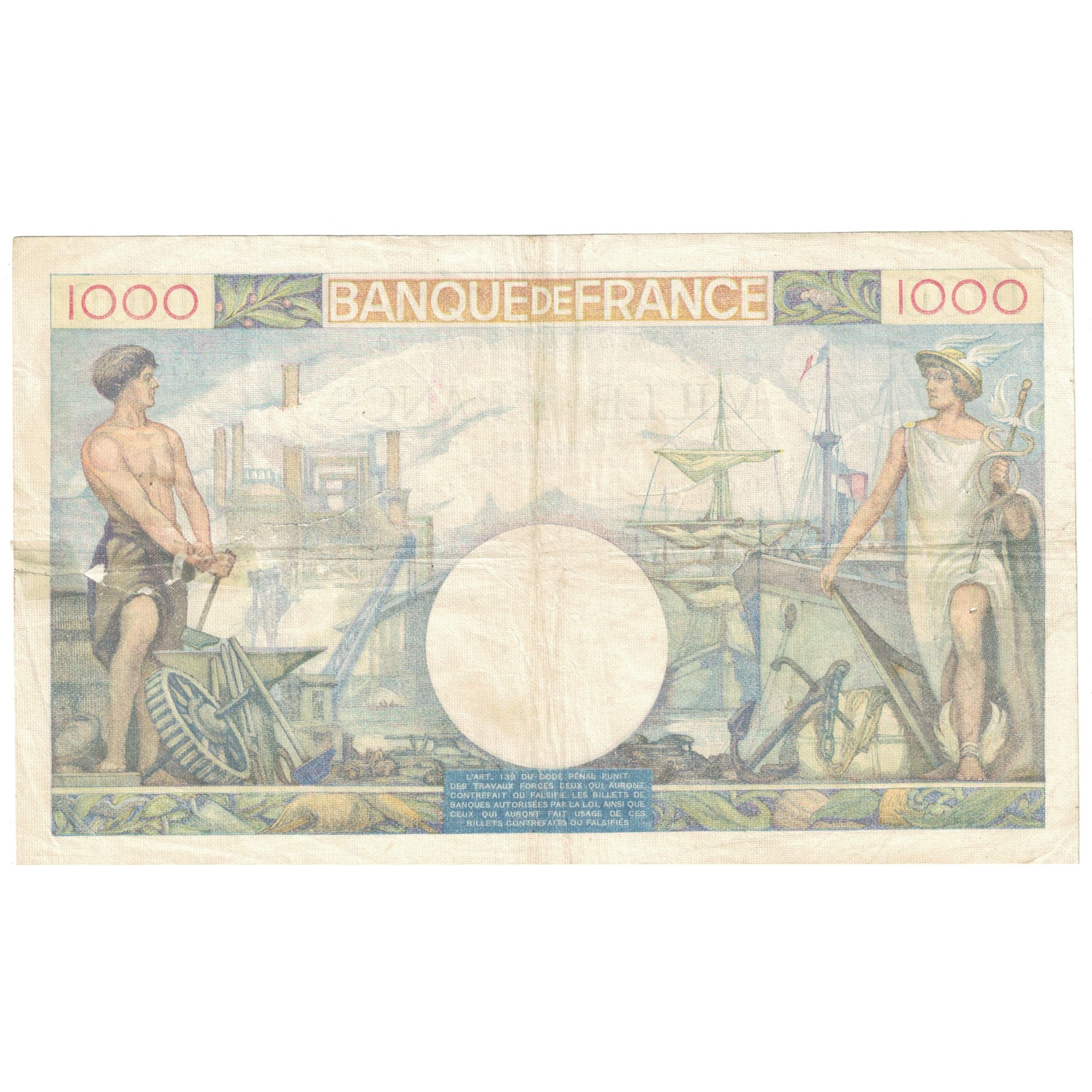 França, 1000 Francs, Commerce et Industrie, 1940, J.760, AG(1-3), Fayette:39.2