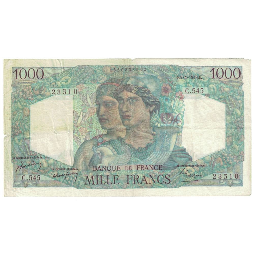França, 1000 Francs, Cérès et Mercure, 1949, C.545, VF(20-25), Fayette:41.26