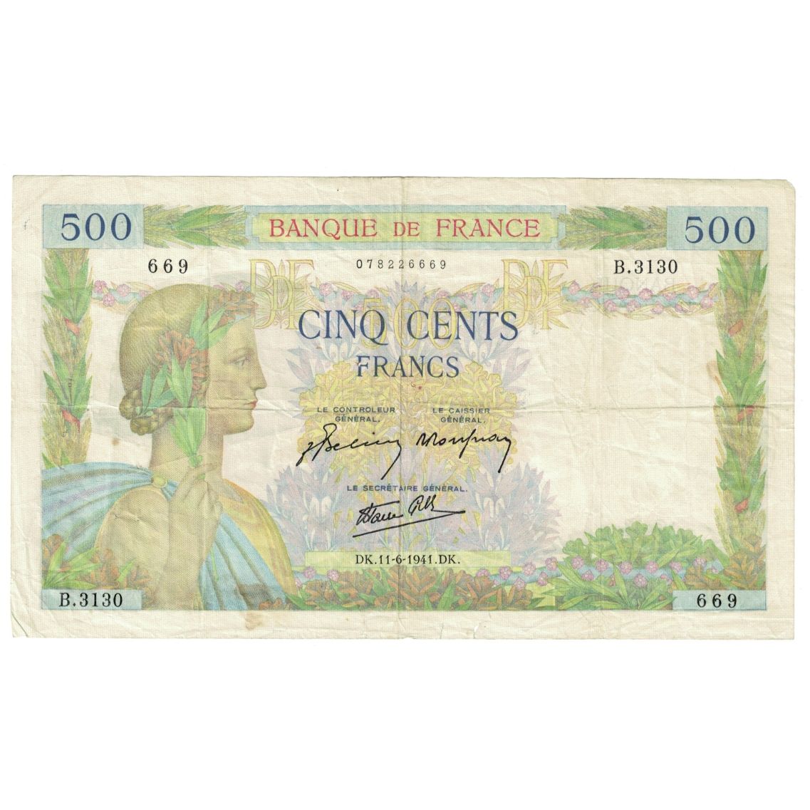 Frankreich, 500 Francs, La Paix, 1941, B.3130, S, Fayette:32.18, KM:95b