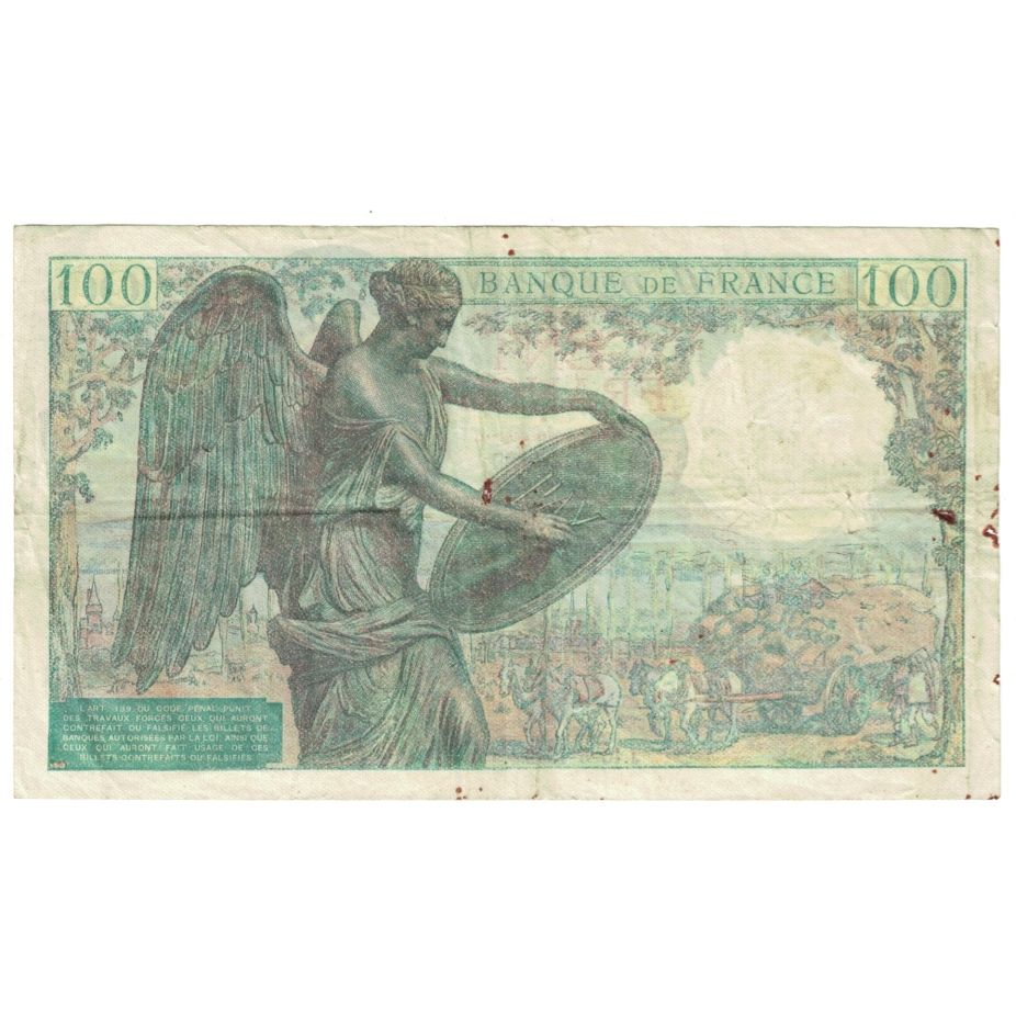 França, 100 Francs, Descartes, 1942, G.9, VF(30-35), Fayette:27.1, KM:101a