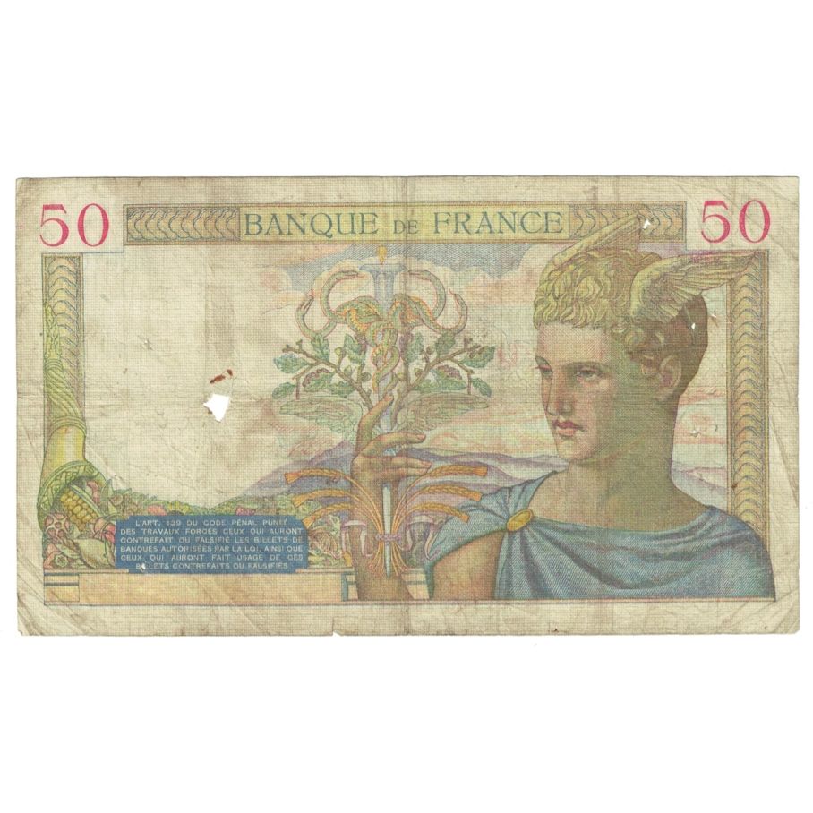 Frankrijk, 50 Francs, Cérès, 1939, G.9870, B, Fayette:18.23, KM:85b