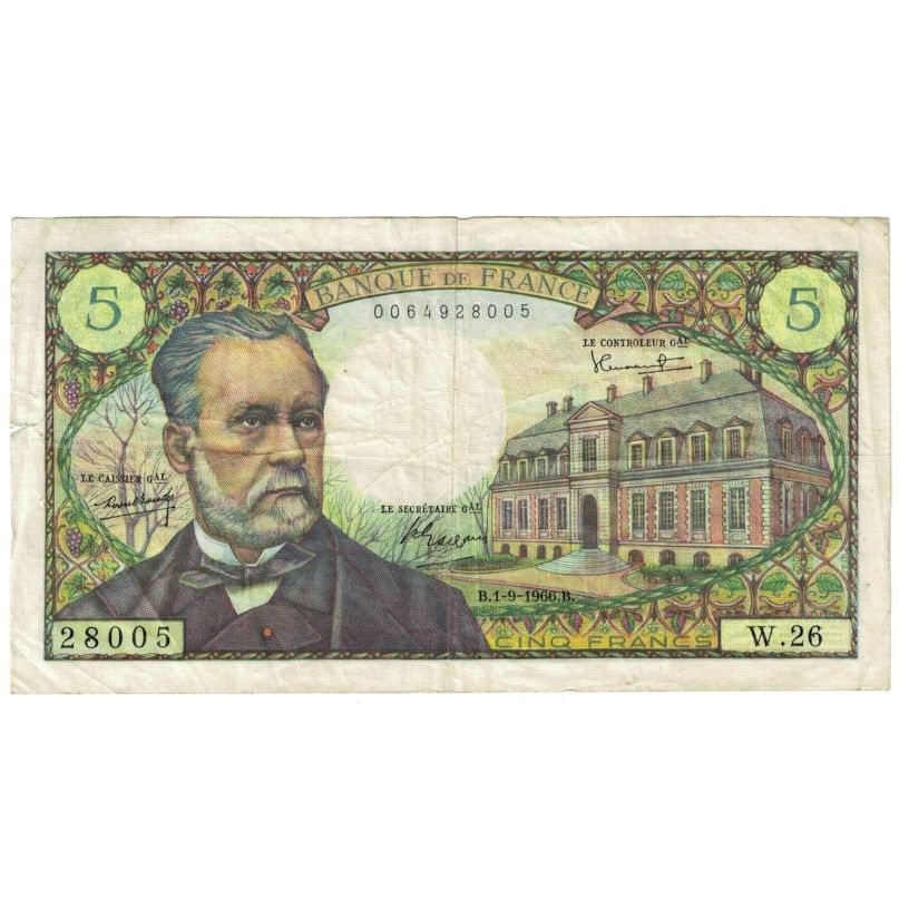 France, 5 Francs, Pasteur, 1966, W.26, VF(20-25), Fayette:61.3, KM:146a