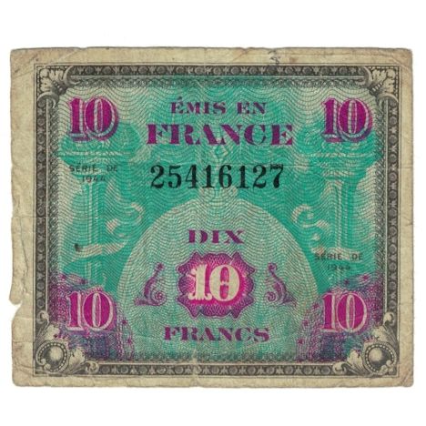 France, 10 Francs, Flag/France, 1944, SÉRIE 1944, VF(20-25), Fayette:VF18.1