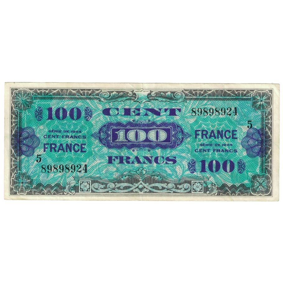 França, 100 Francs, Flag/France, 1944, 89898924, EF(40-45), Fayette:VF25.05