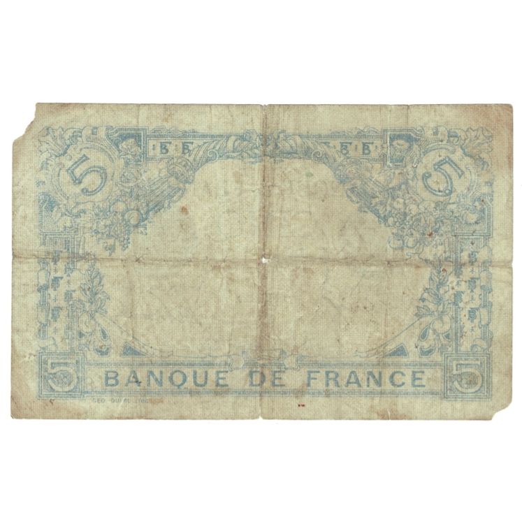 Francia, 5 Francs, Bleu, 1915, V.8209, D, Fayette:2.32, KM:70