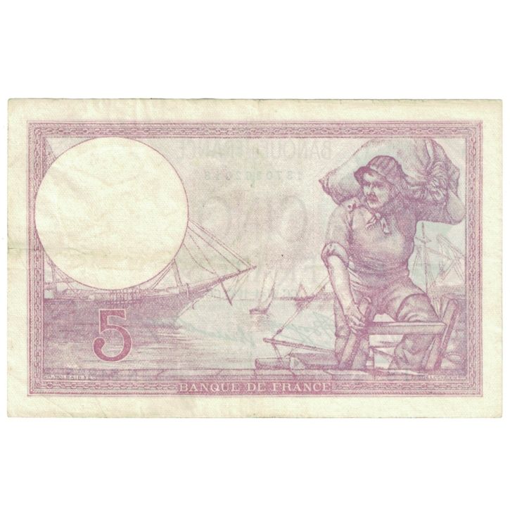 France, 5 Francs, Violet, 1933, N.54835, AU(50-53), Fayette:03.17, KM:72e
