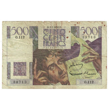 France, 500 Francs, Chateaubriand, 1952, O.112, VG(8-10), Fayette:34.09, KM:129c
