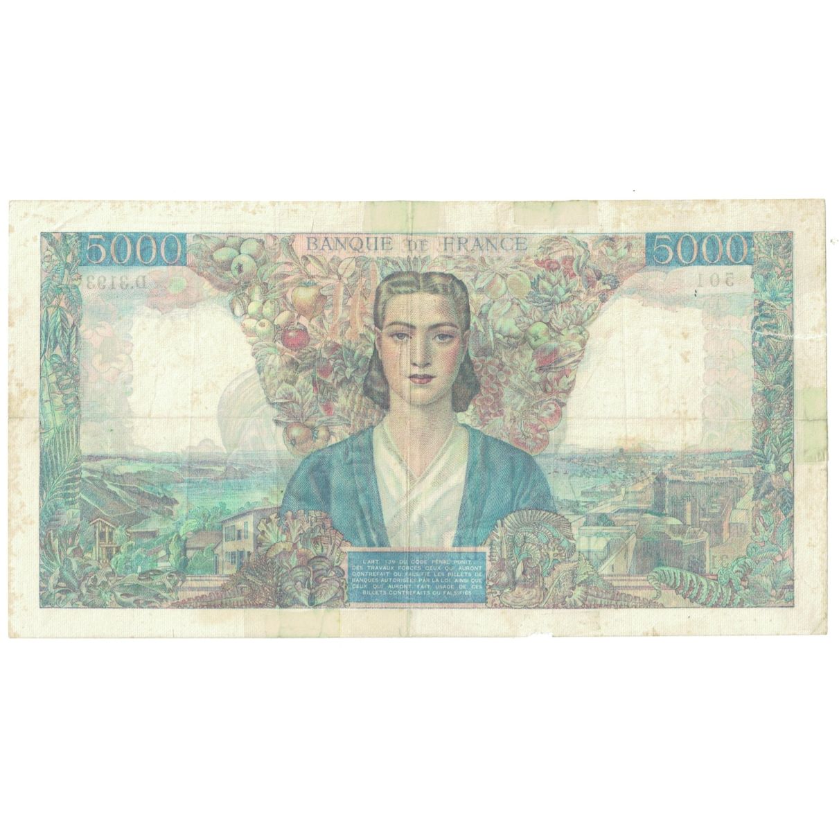 França, 5000 Francs, Empire Français, 1947, D.3193, VG(8-10), Fayette:47.58