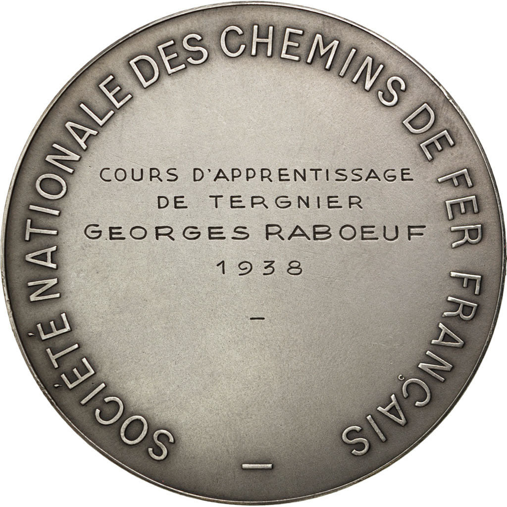 FRANCE, Railway, French Third Republic, Medal, 1938, MS(60-62), Oudiné, Silver, 