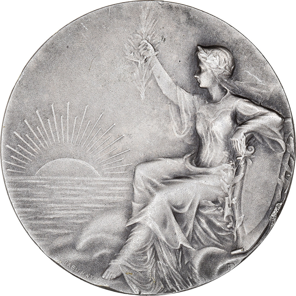 France, Médaille, Art Nouveau, Femme Assise, Coucher de Soleil, Rasumny, SUP