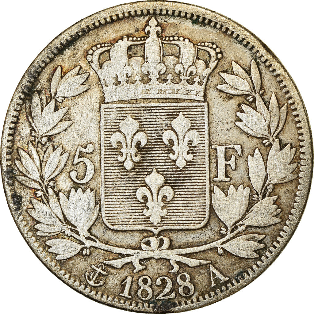 Coin, France, Charles X, 5 Francs, 1828, Paris, VF(20-25), Silver, KM:728.1