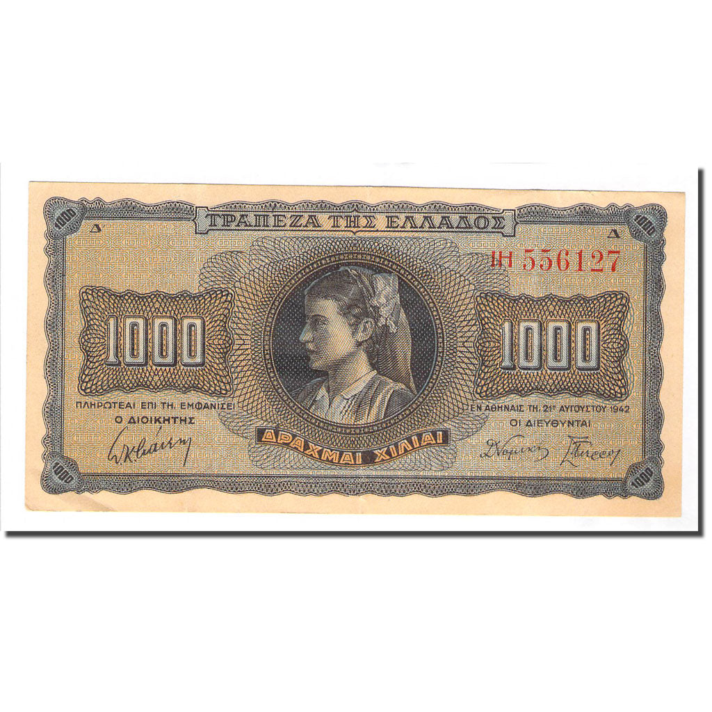 Geldschein, Griechenland, 1000 Drachmai, 1942-08-21, KM:118a, VZ