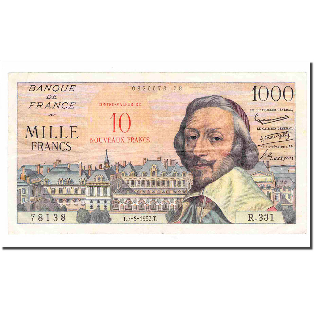 França, 10 Nouveaux Francs on 1000 Francs, Richelieu, 1957, 1957-03-07