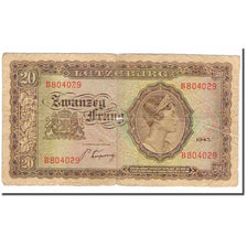 Banknote, Luxembourg, 20 Frang, 1943, KM:42a, VF(20-25)
