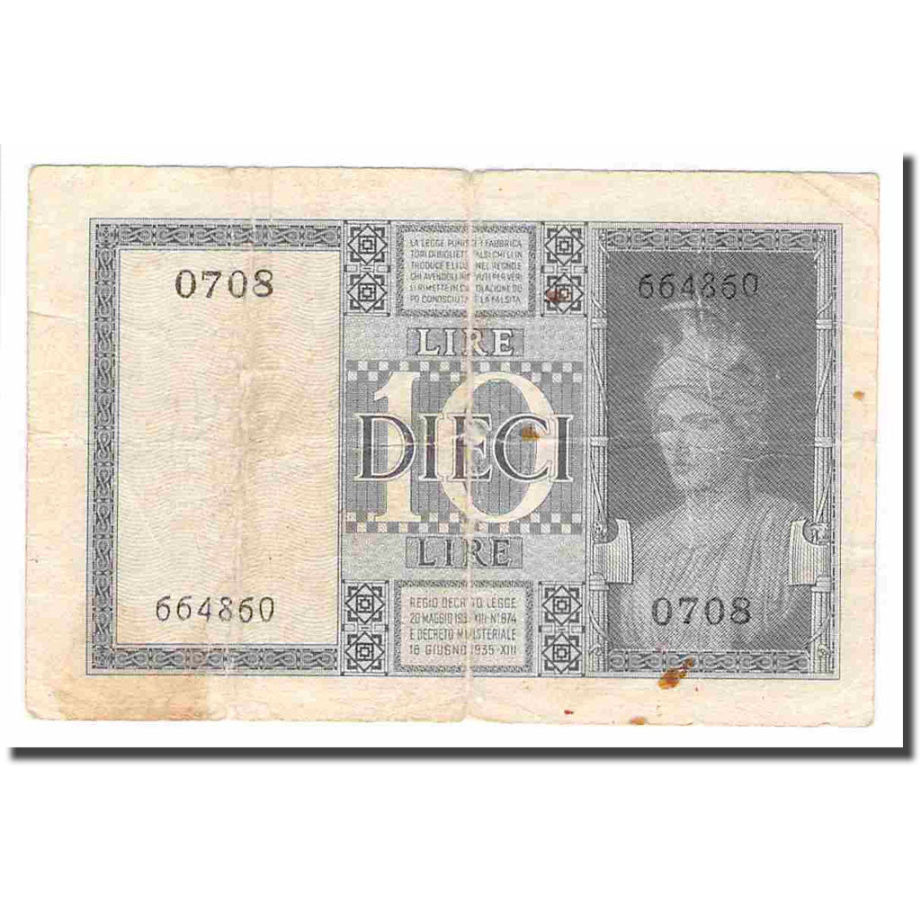 Banknote, Italy, 10 Lire, 1944, KM:25c, VF(20-25)