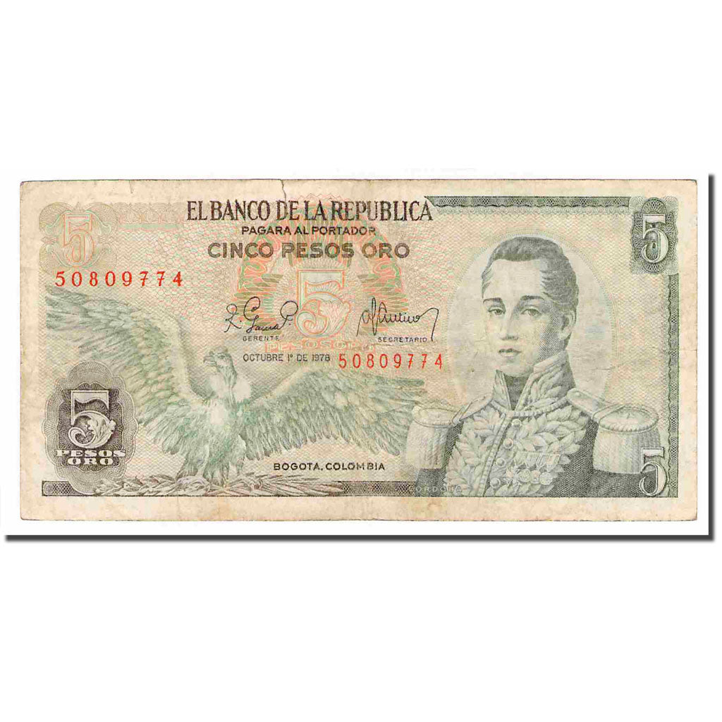 Banconote, Colombia, 5 Pesos Oro, 1978, 1978-10-01, KM:406f, MB
