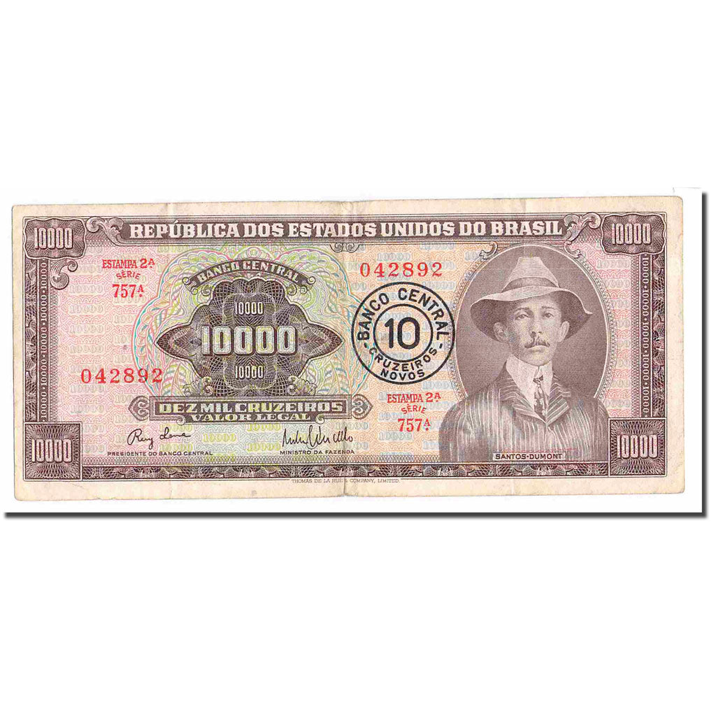 Banknot, Brazylia, 10 Cruzeiros Novos on 10,000 Cruzeiros, Undated (1966-1967)